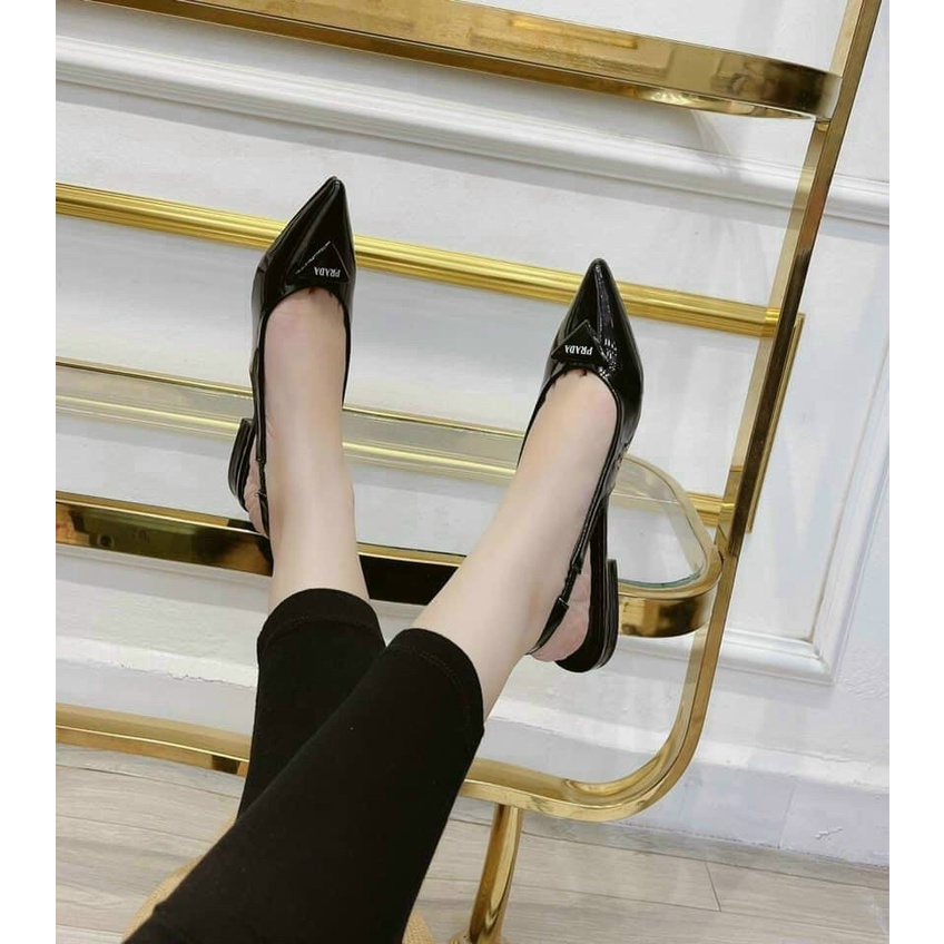 Sandal nữ mũi nhọn- sục nữ praada mũi nhọn phối kiểu gót 1,5cm