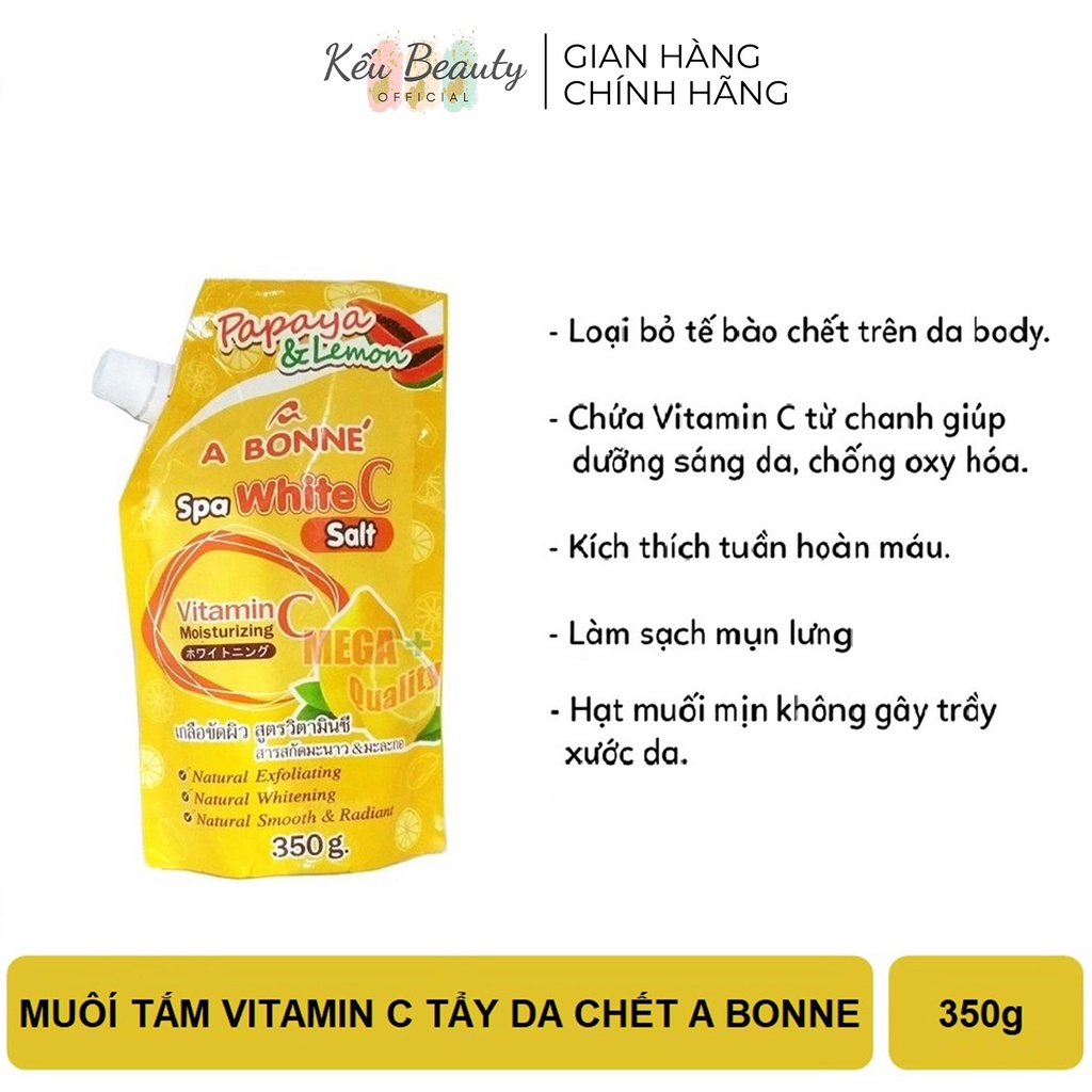 Muối tắm tẩy da chết trắng da A Bonne Spa Vitamin C dưỡng ẩm 350g