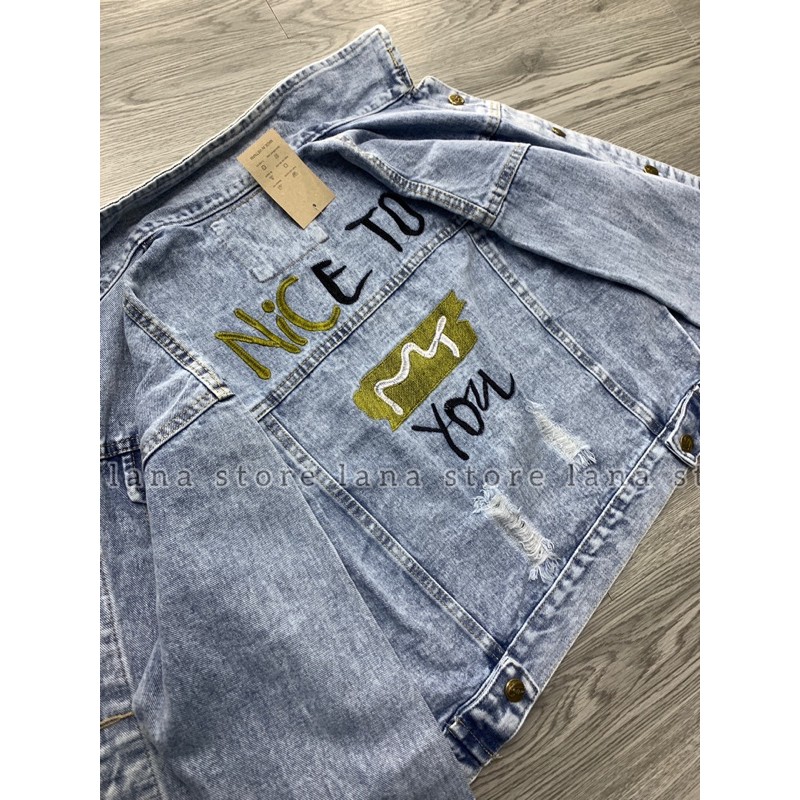 Áo Khoác Jeans Croptop Thêu NICE TO YOU ( ảnh thật ) | BigBuy360 - bigbuy360.vn