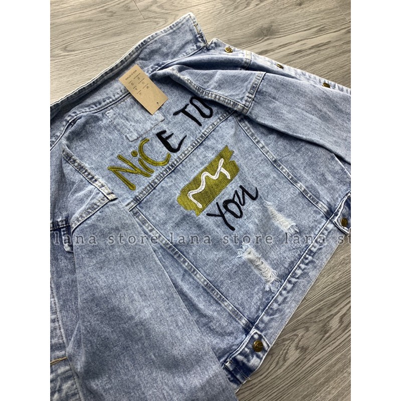 Áo Khoác Jeans Croptop Thêu NICE TO YOU ( ảnh thật ) | BigBuy360 - bigbuy360.vn