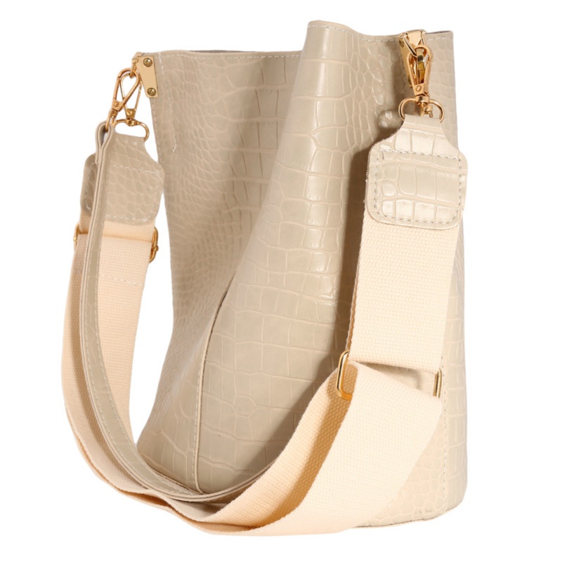 Women Fashion Crocodile Shoulder Bucket Large Capacity Crossbody Bag