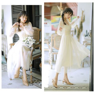 Đầm Ulzzang đính nút bọc