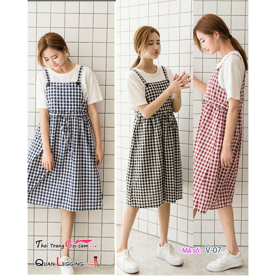Váy yếm dáng dài dây cột ca rô  V07