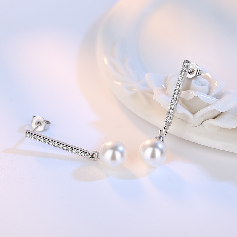 Bông Tai Bạc 925 Đính Ngọc Trai Zircon 00004 Thời Trang Cho Nữ