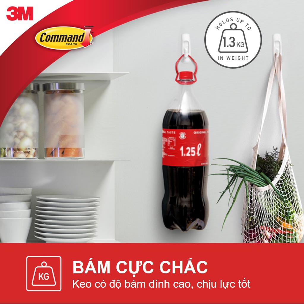 Móc dán tường Command 3M vỉ 2 cái cỡ vừa chịu lực 1.3kg bám chắc, tháo cực dễ 17001