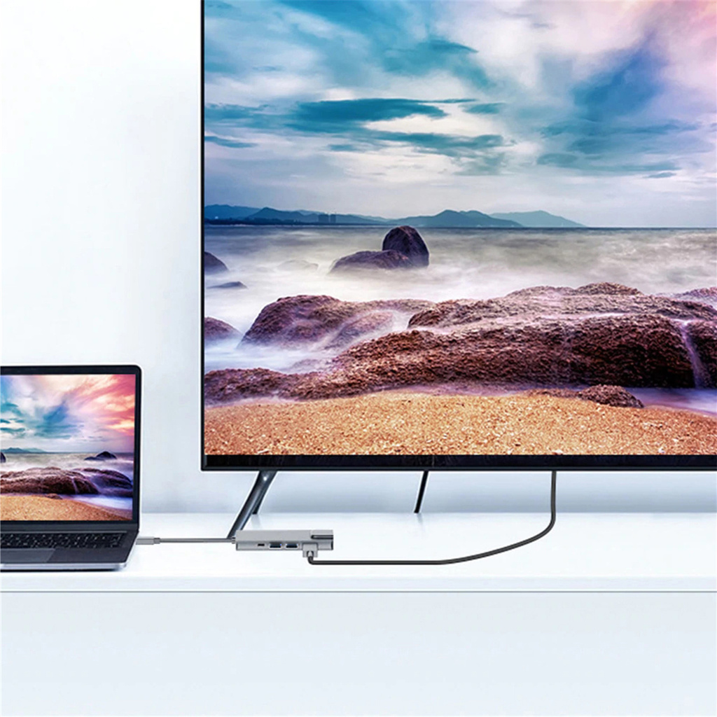 Hub chuyển đổi đa năng Type C sang 4k Hdmi-Comppm Rj45 Usb 3.0 Pd