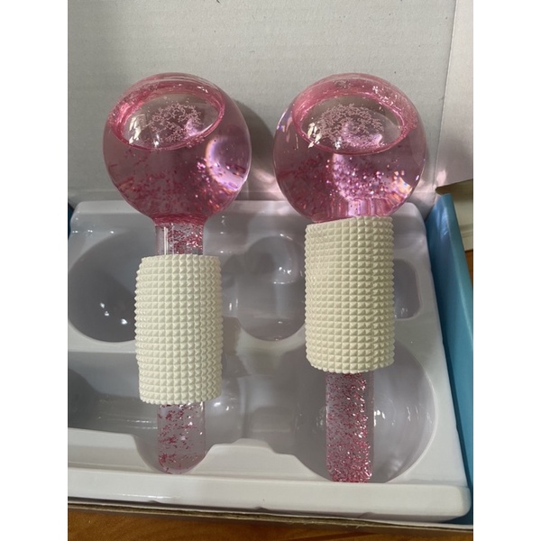 1 Đôi quả cầu lạnh thủy tinh massage mặt hàng cao cấp màu hồng có lóng lánh y hình