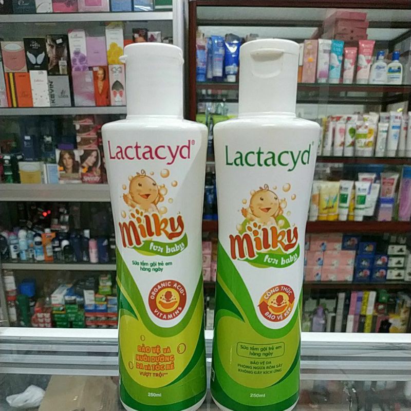 Sữa tắm gội em bé Lactacyd Milky 250ml,,an toàn cho da bé