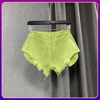 Quần short denim nữ màu xanh lá cây thời trang độc đáo