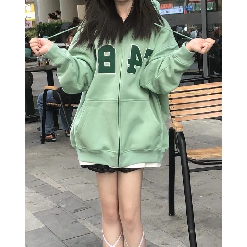 ZHELIHANGFEI Áo Hoodie Dáng Rộng In Chữ Phong Cách Mỹ Thời Trang
