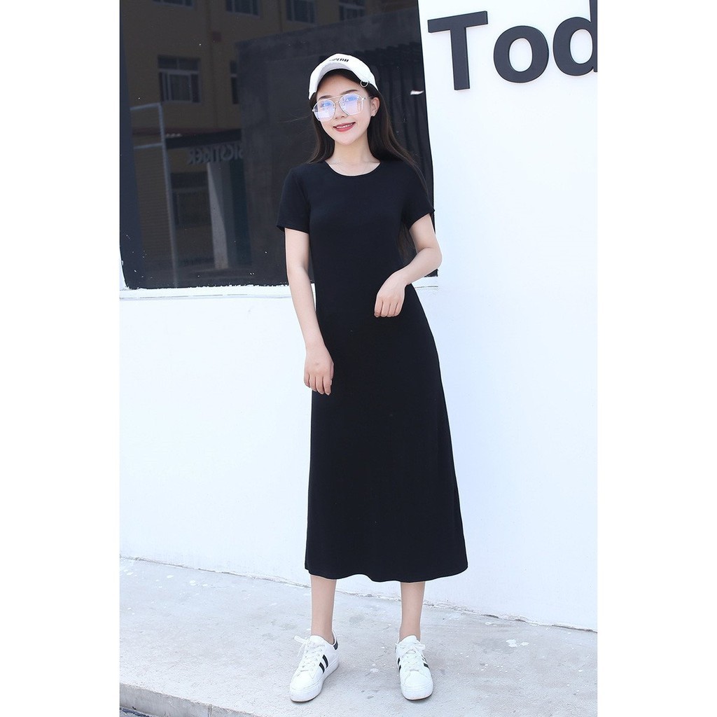 Váy dài qua gối chất cotton mềm mát thấm hút mồ hôi V11 - Đầm xuông dáng dài nhiều màu lên dáng cực xinh