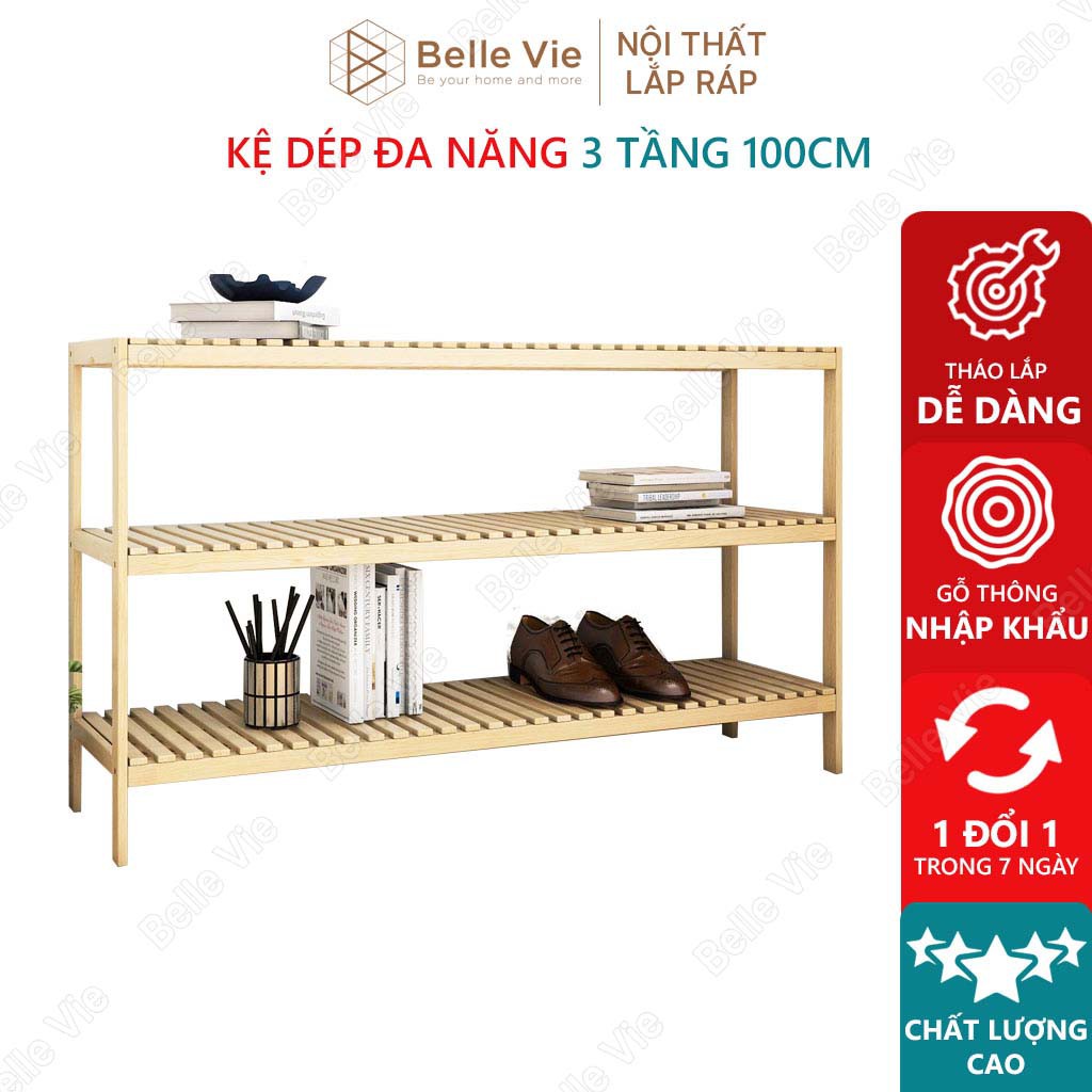 Kệ Để Giày 3 Tầng x 100cm BELLEVIE Kệ Gỗ Trang Trí Decor Phong Cách Hiện Đại KT 100Cm x 26Cm x 63Cm