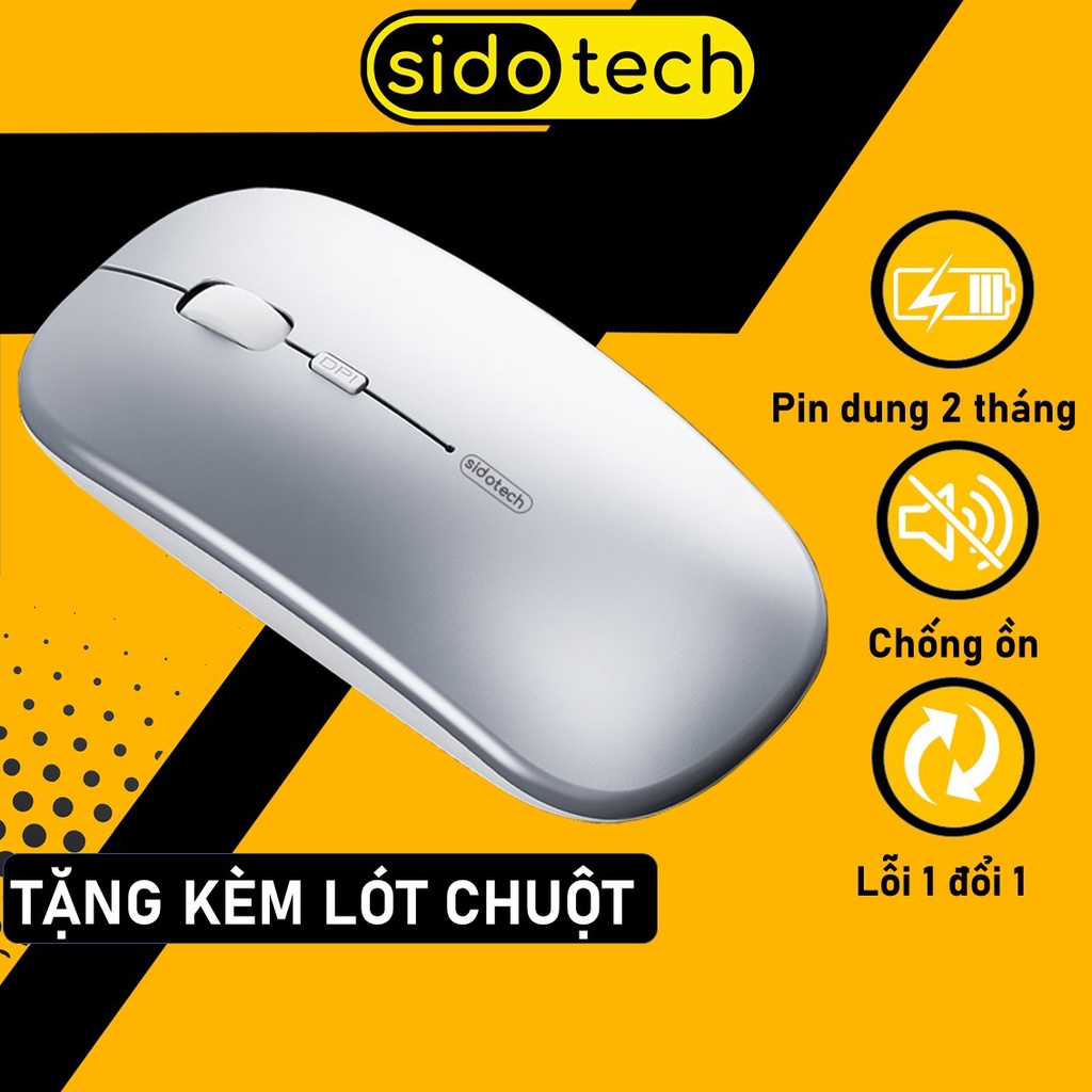 Chuột máy tính bluetooth không dây SIDOTECH M1P tắt tiếng chống ồn pin sạc 2 tháng 1 lần laptop tablet mabook văn phòng