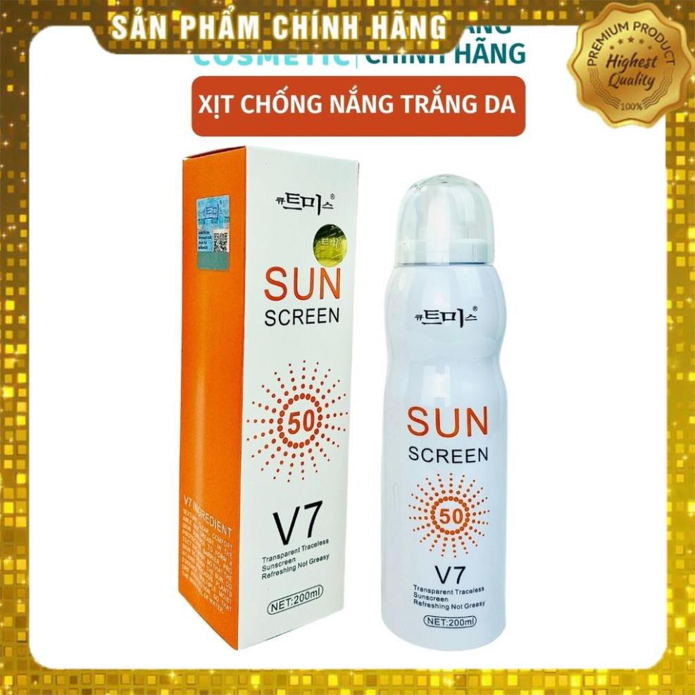 Kem chống nắng V7 SUN SCREEN SPF50 200ml - Xịt chống nắng trắng da, nâng tone, chống nước. Dạng xịt tiện dụng CN03