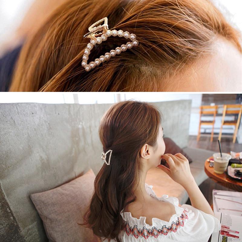 Kẹp tóc móng vuốt đính hạt giả ngọc trai phong cách Hàn Quốc