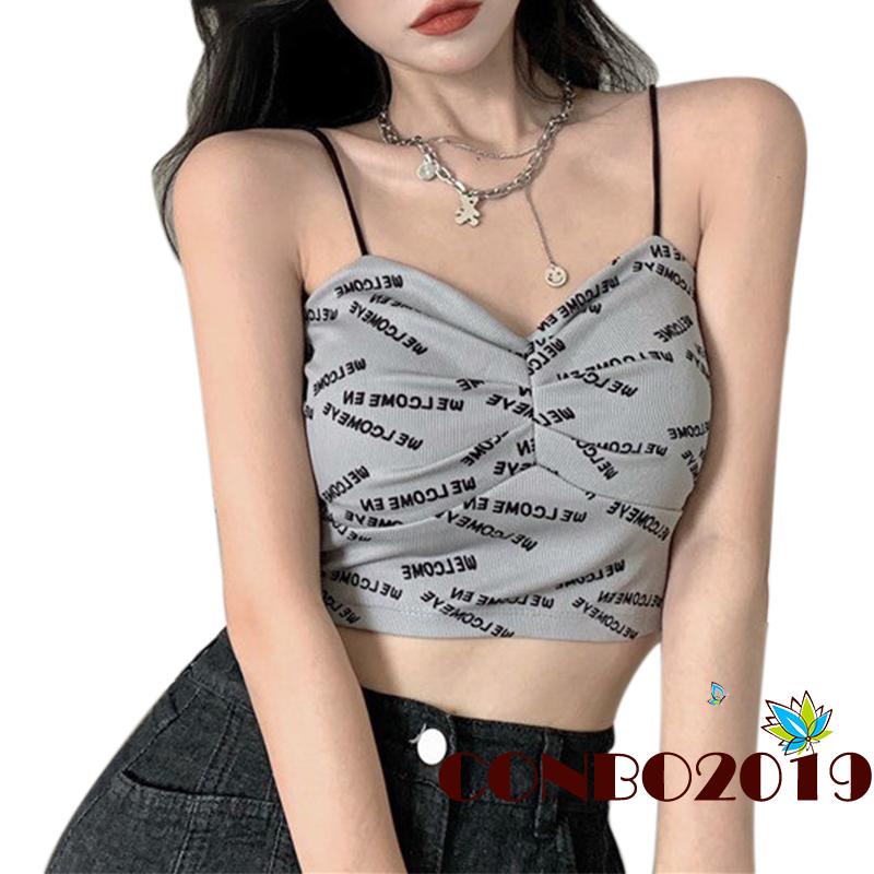Áo tank top cổ chữ V in chữ gợi cảm cho nữ