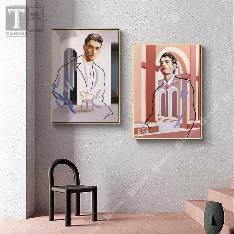 Tranh Canvas tràn viền (KHÔNG KHUNG VIỀN) treo tường trừu tượng hiện đại nghệ thuật, tranh vẽ chân dung TT09-12