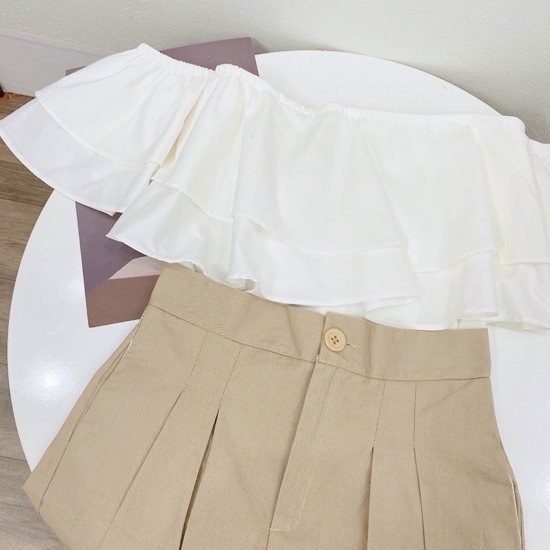 [Mã WAMT1505 giảm 10K đơn 0K] 🍂 Set chân váy kaki vạt lệch kèm áo đũi trễ vai 2 tầng( Ảnh thật, sẵn hàng) | BigBuy360 - bigbuy360.vn