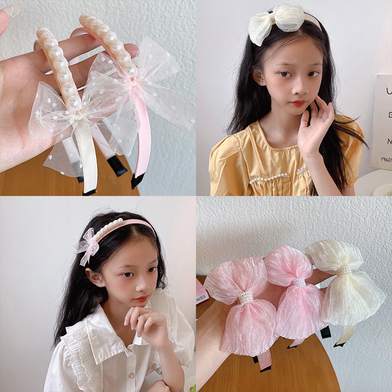 Kẹp Tóc Nơ Đính Ngọc Trai Nhân Tạo Xinh Xắn Thời Trang Hàn Quốc Cho Bé Gái
