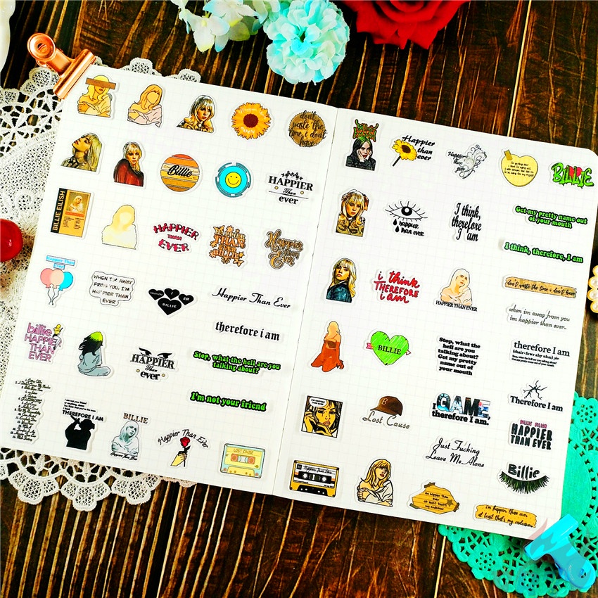 ★★★ Miếng Dán Trang Trí Sổ Tay Hình Billie Eilish Q-1 ★★★ Set 60 Sticker Dán Trang Trí Album Thời Trang