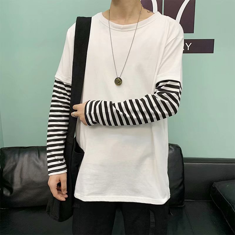 Áo Thun Dài Tay Giả Hai Lớp Form Rộng Phong Cách Hàn Quốc Dành Cho Cặp Đôi