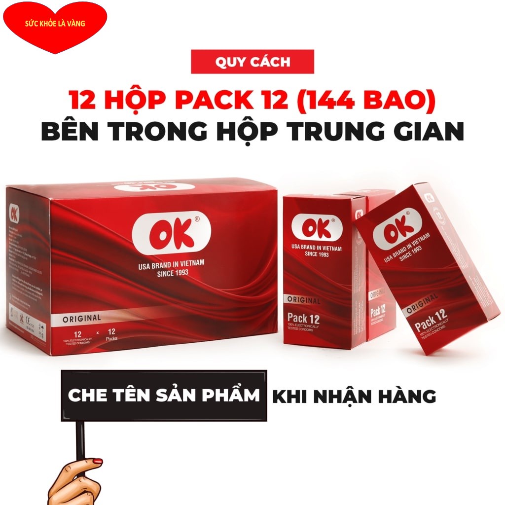Bao cao su OK không mùi original – hộp 144 cái (12 hộp nhỏ) - Giá Rẻ - Hàng Việt Nam Chất Lượng Cao.