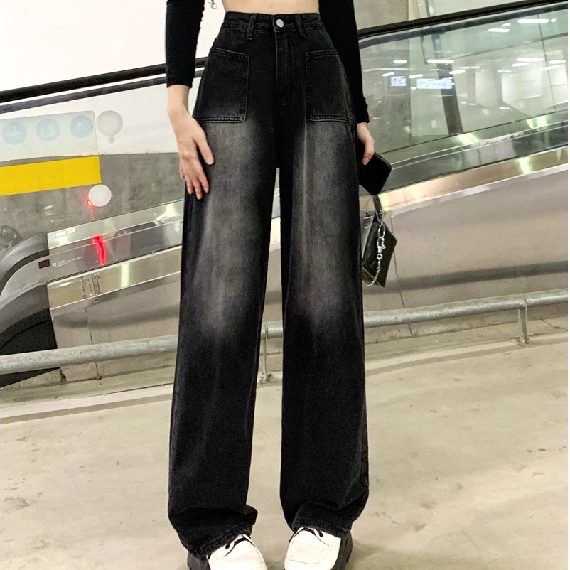 Quần Jeans Nữ Lưng Cao Ống Rộng Thời Trang Hàn Quốc Mới