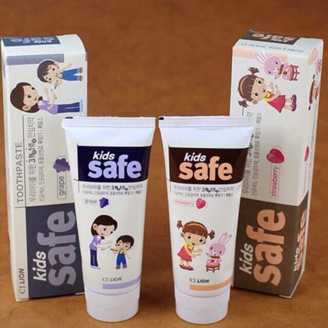 Kem Đánh Răng Trẻ Em CJ Lion KIDS SAFE Hàn Quốc 90g  vị nho ❤️HÀNG CHÍNH HÃNG❤️ Kem Đánh Răng Nuốt Được KIDS SAFE