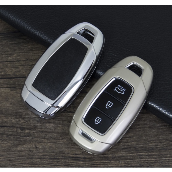 Ốp khoá Smartkey Accent, Kona, Santafe Hyundai Kim Loại Sáng Bóng