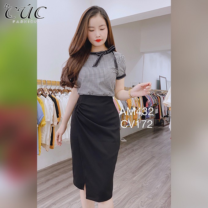 Chân váy bút chì nữ dáng dài ôm công sở Cúc Fashion CV172 cv đẹp chữ D