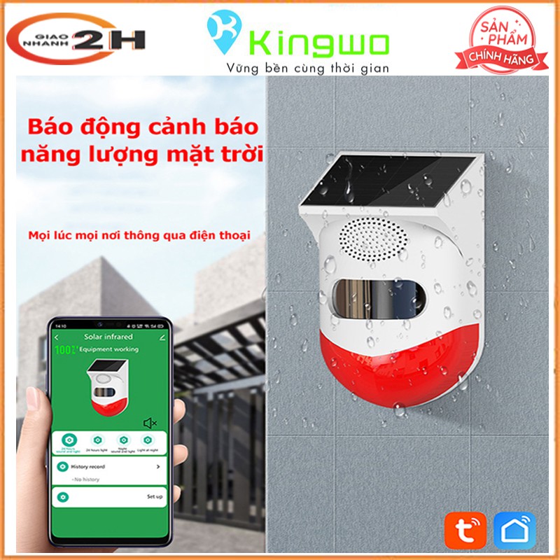 Báo động chống trộm còi hú có đèn chớp sạc pin năng lượng mặt trời kết nối wifi điều khiển qua điện thoại mẫu mới 2021