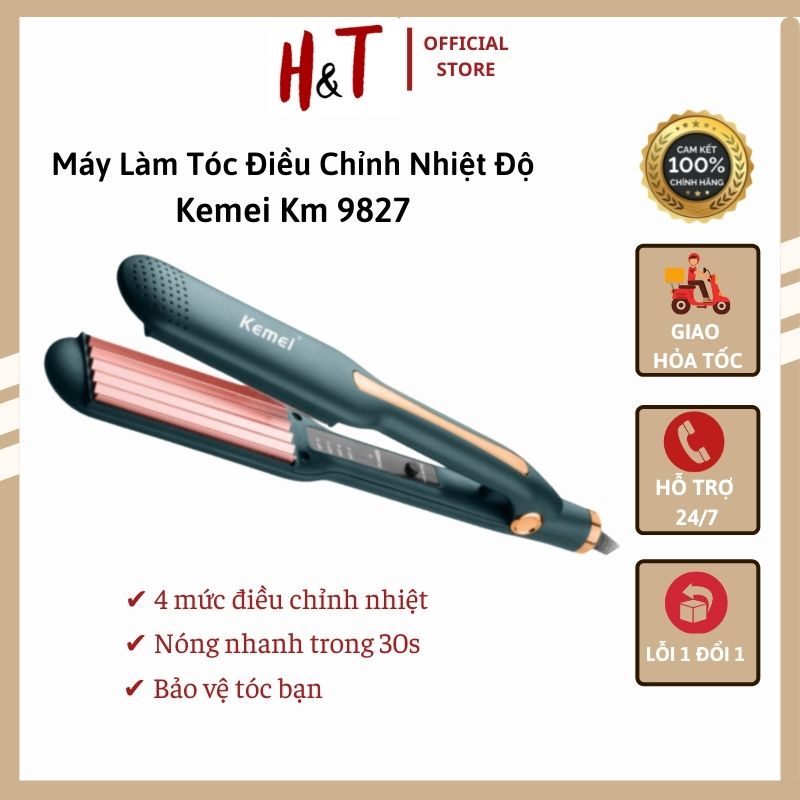 ⚡HOT ⚡ Máy Bấm Tóc, Dập Xù, Kẹp Tóc, Máy Làm Tóc Chuyên Nghiêp Điều Chỉnh Nhiệt Độ Kemei Km 9827, Dành Cho Nữ
