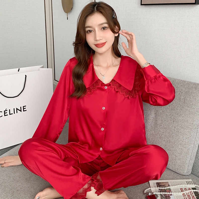 Bộ Đồ Ngủ Tay Dài Chất Lụa Dáng Rộng Thời Trang Xuân Hè Xinh Xắn Cho Nữ