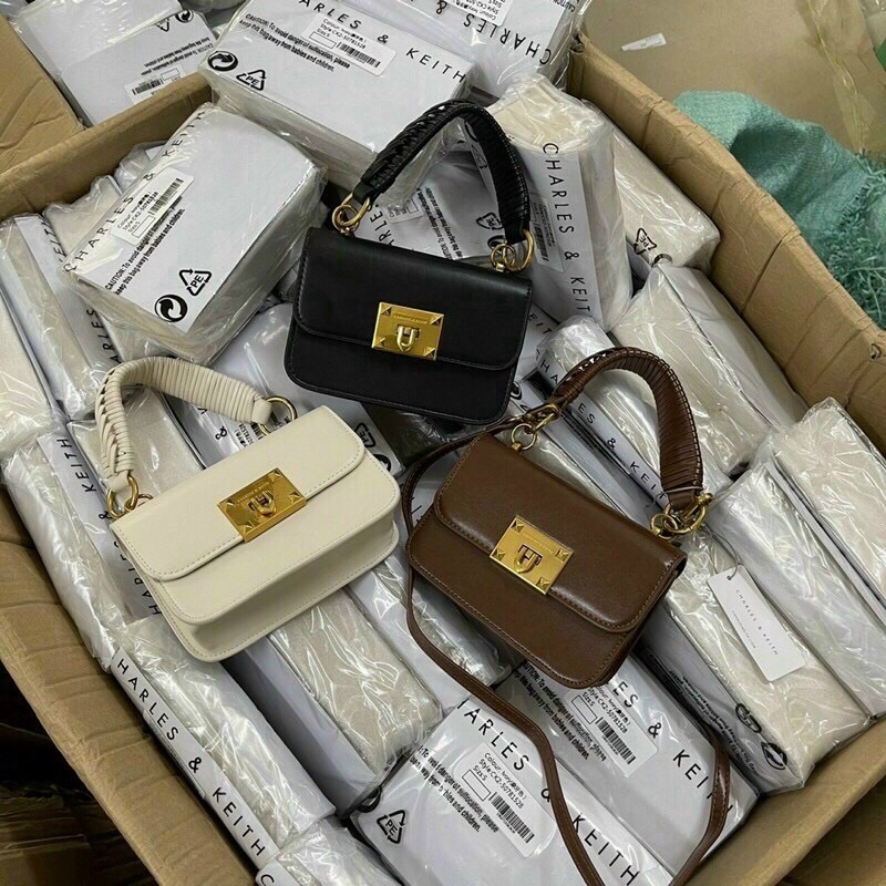 Túi xách nữ quai tết CnK đeo chéo, khoá dập logo size 18 hàng  đẹp