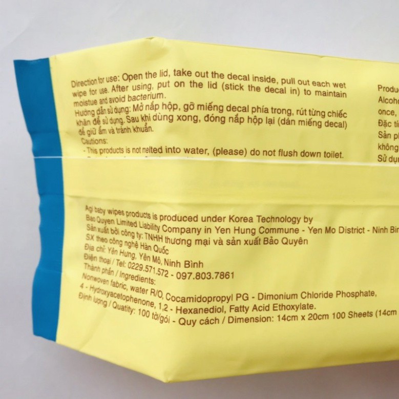 Giấy ướt không mùi Bibo baby (1 bịch 100 tờ rút)