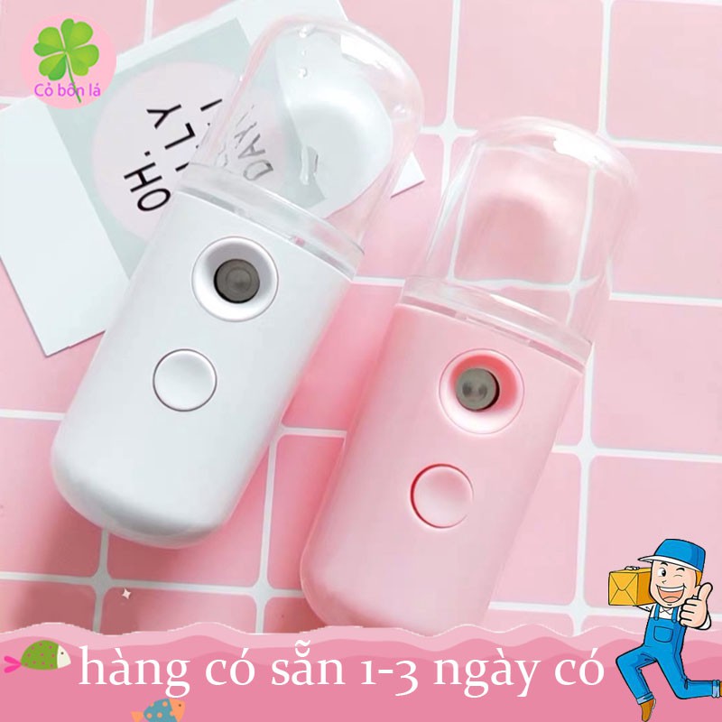 Máy Phun Sương Mini, Máy Xông Hơi Mặt Mũi Họng Làm Ẩm Không Khí Khử Khuẩn, Xịt Khoáng Nano Kèm Dây Sạc USB