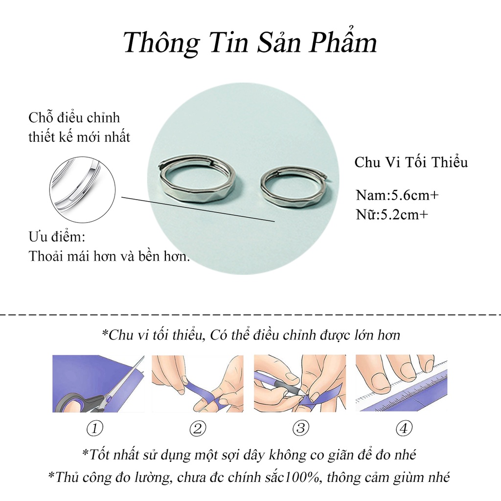 Nhẫn Đôi Nhẫn Cặp Đơn giản Nam nữ Hình học Quà ngày lễ tình nhân Mạ bạc Không phai màu NH-117