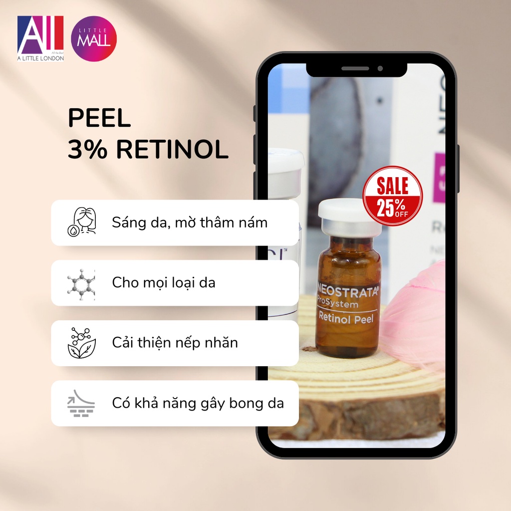 Dung dịch peel sáng da, giảm nhăn Neostrata prosystem 3% retinol peel TẶNG tinh chất phục hồi Martiderm (Nhập khẩu)