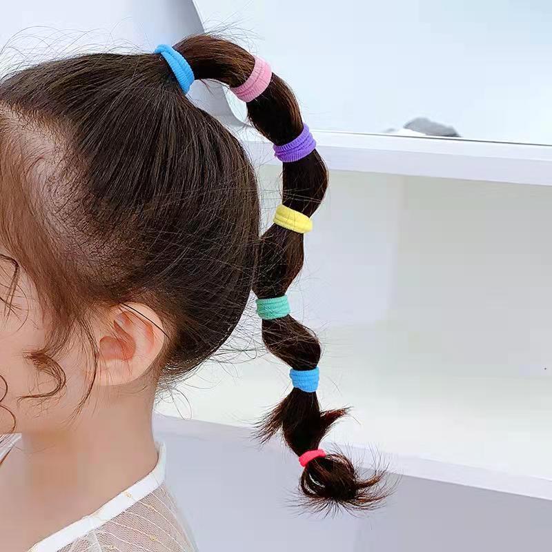 Set 100 Dây Buộc Tóc Nylon Co Giãn 2cm Màu Sắc Ngọt Ngào Phong Cách Công Chúa Cho Bé Gái