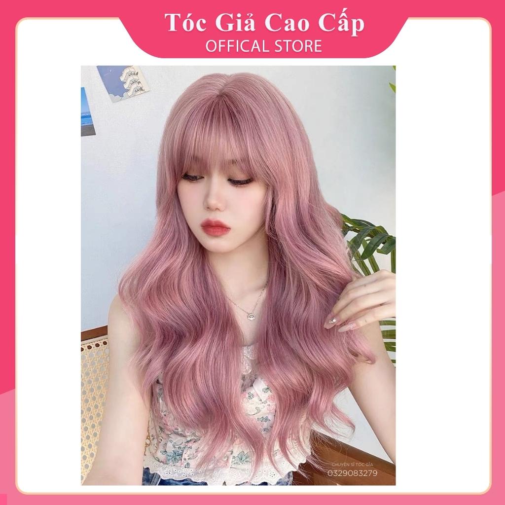 Tóc giả nữ nguyên đầu xoăn màu hồng baby BHT058