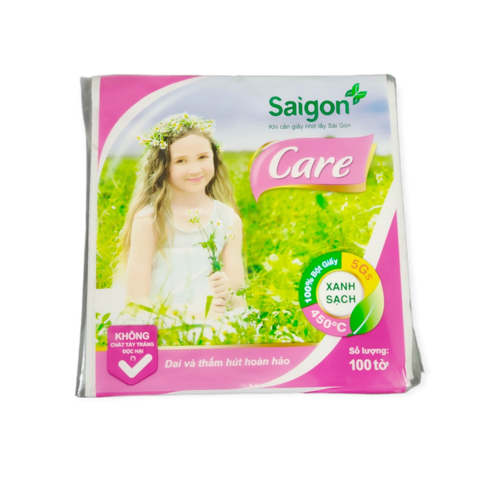 Khăn Giấy Ăn Sài Gòn Care 1 Lớp Gói 100 Tờ 33x33cm