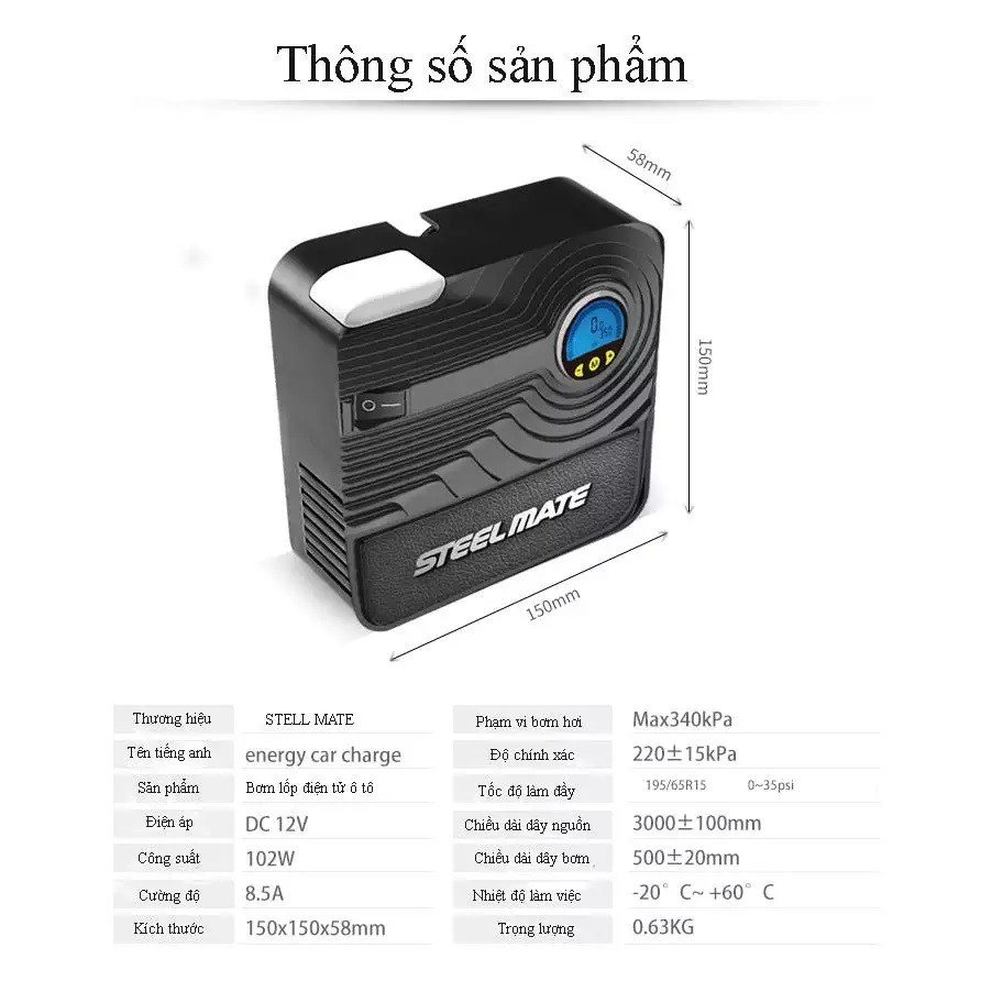 Bơm lốp ô tô, xe máy Aikesi, bơm Steelmate 12V đồng hồ điện tử tự ngắt, đồng hồ kim cơ {Bảo hành 12 tháng }