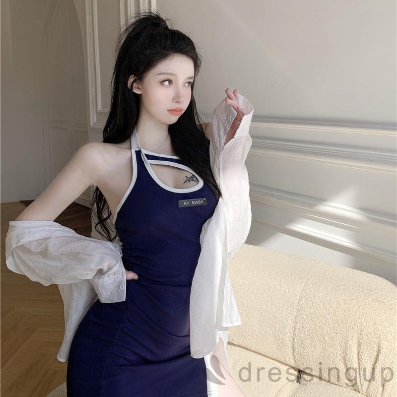 Đầm ôm cổ yếm hở lưng màu sắc thời trang mùa hè cho nữ