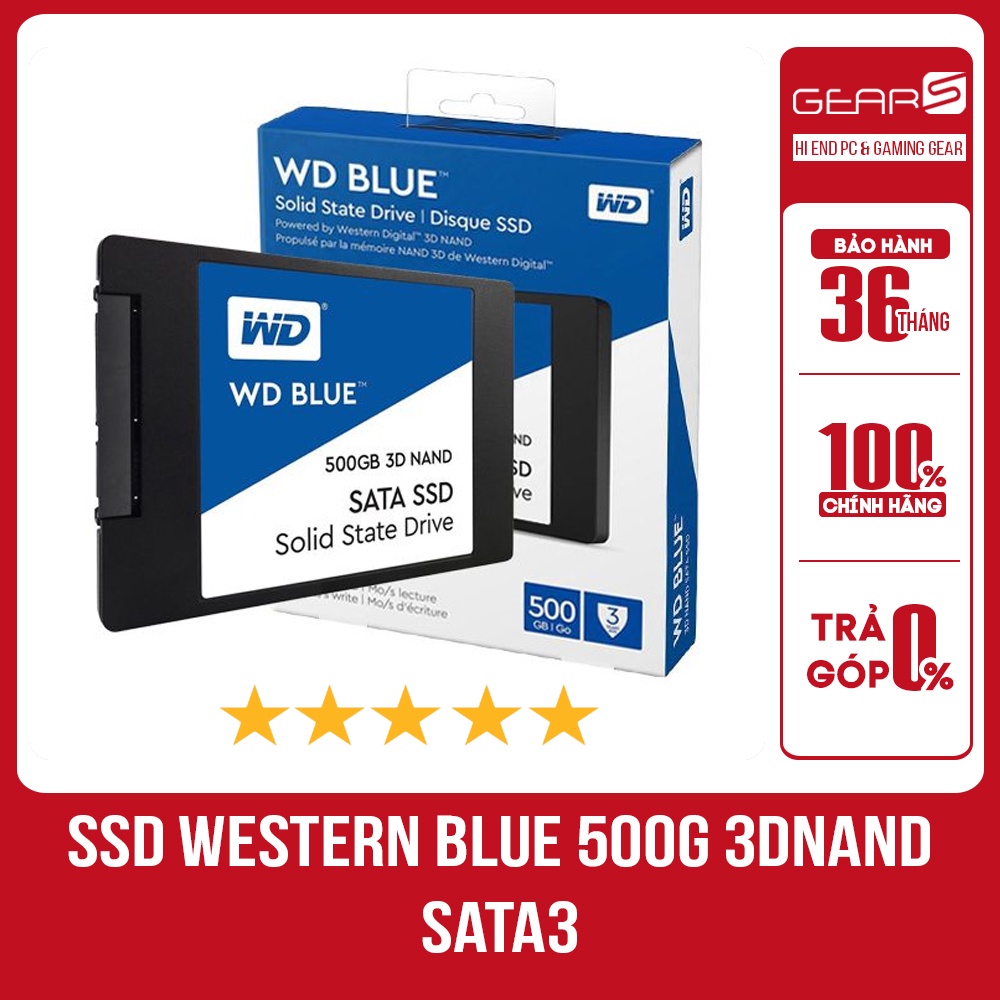 Ổ cứng SSD Western Blue 500GB 3D NAND SATA3 (đọc: 560MB/s /ghi: 530MB/s) - Bảo hành chính hãng 36 tháng