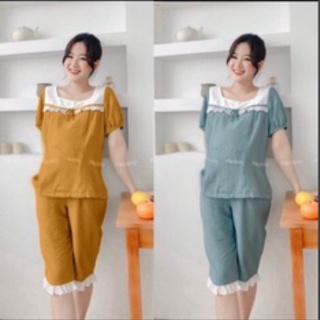 Bộ đũi phối bèo cổ ren tiểu thư, lững xinh xĩu