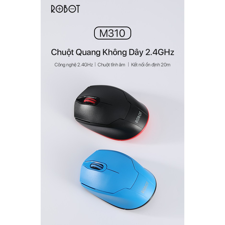 Chuột Quang Không Dây 2.4GHz ROBOT M310 Tĩnh Âm Cảm Biến Quang Học - Tặng Kèm Pin