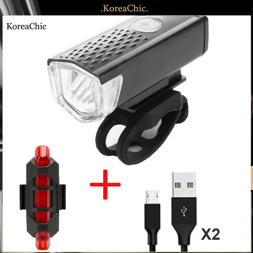 Bộ 2 chiếc đèn xe đạp gồm đèn trước và đèn hậu chống thấm nước sạc USB