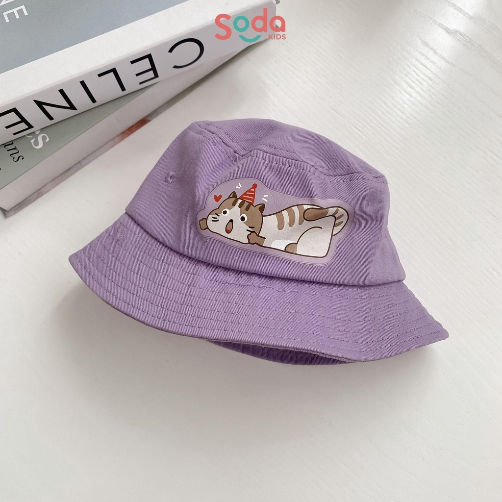 Mũ vành cho bé SODA KIDS in hình mèo con dễ thương, có quai chun cho bé 9-24m (2 màu)