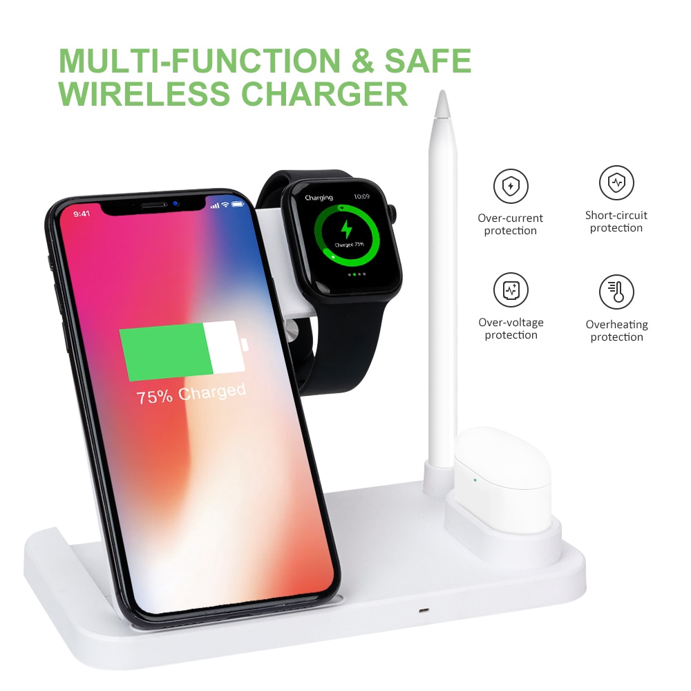 Đế Sạc Không Dây 4 Trong 1 Cho Iphone Huawei Xiaomi Airpods Apple Pencil