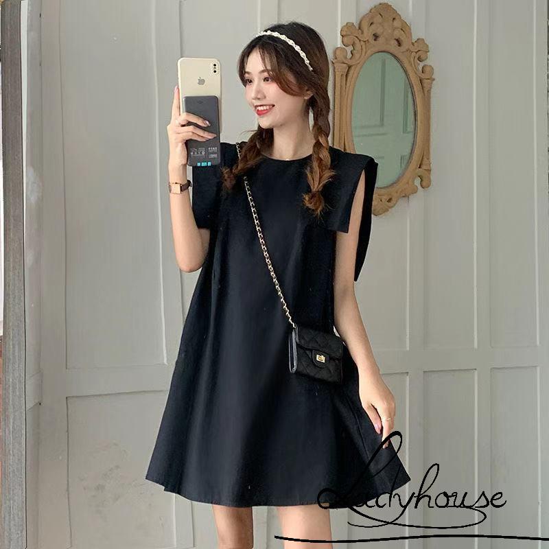 Đầm sát nách cổ tròn dáng rộng màu trơn thời trang xuân hè cho nữ